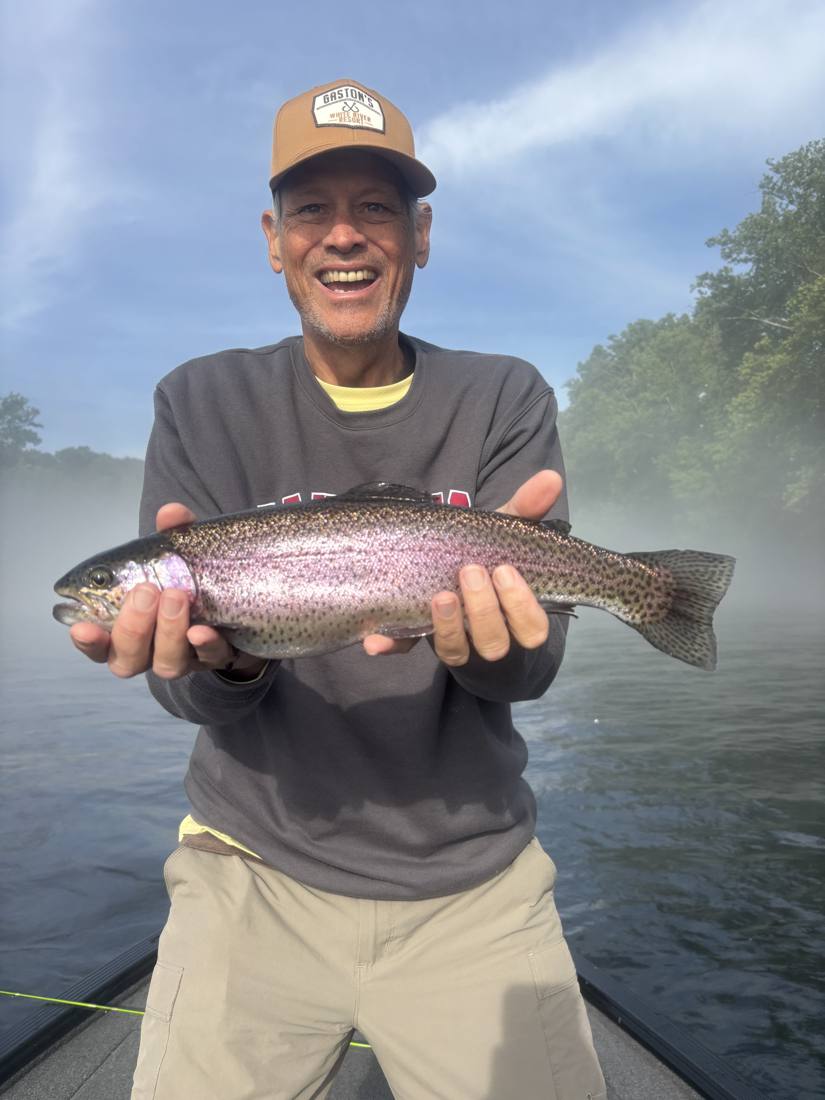 A fat Friday rainbow with the fog still on the water.